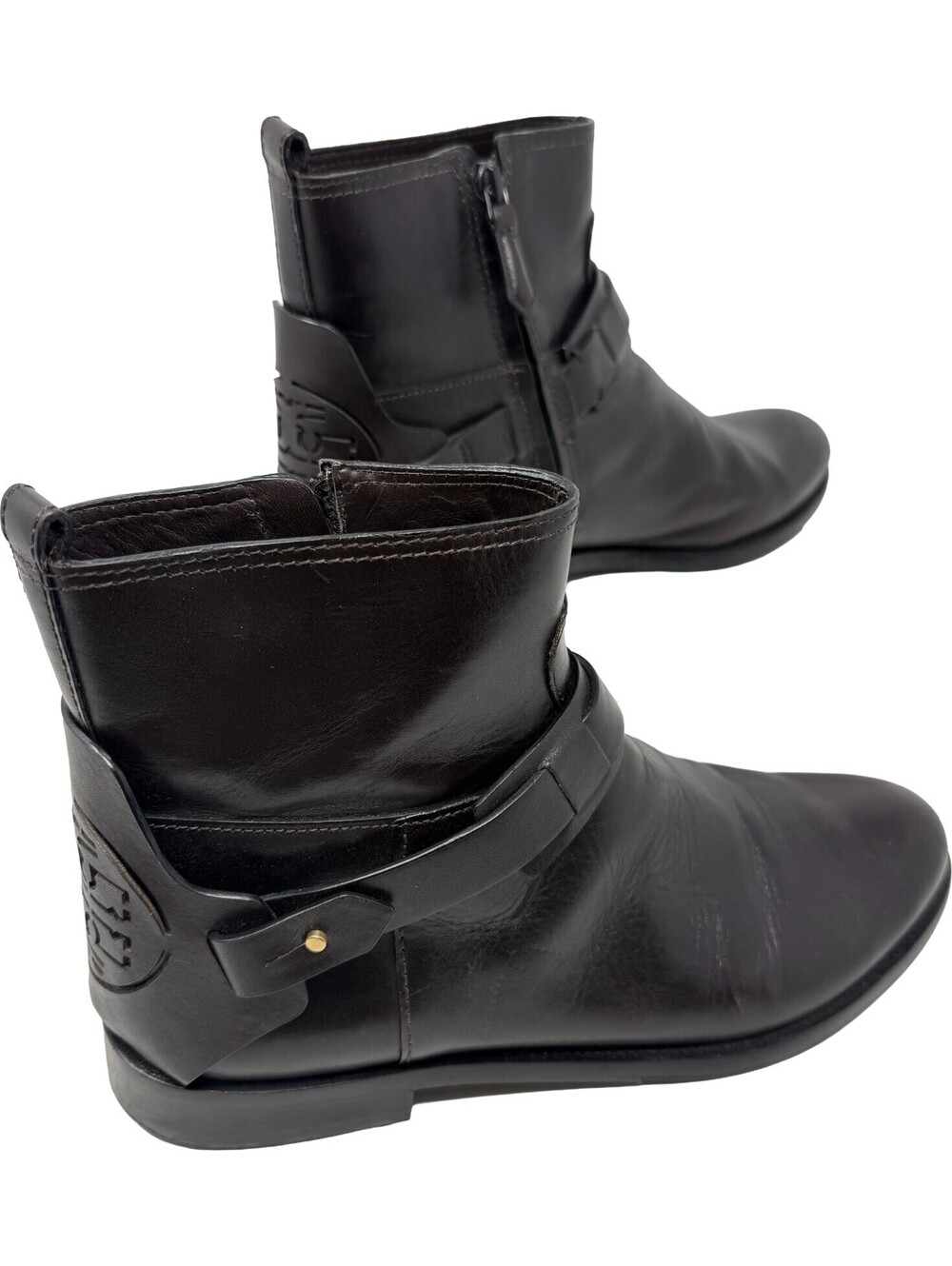 Tory Burch Womens Size 10M Brown Leather Logo Medallion Chelsea Ankle Boots